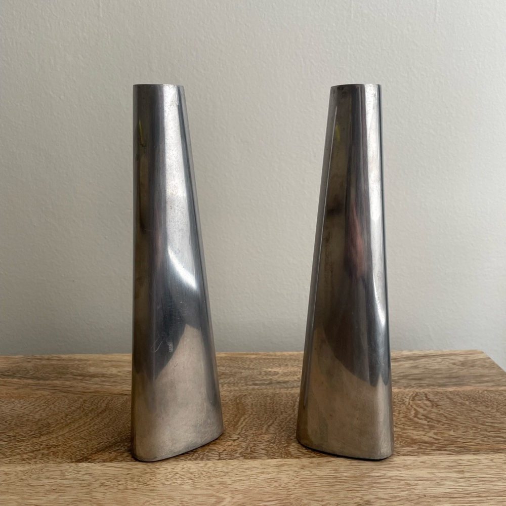 Vintage IKEA Renos Chrome MCM Swedish Design Taper Candle Holders 1980’s